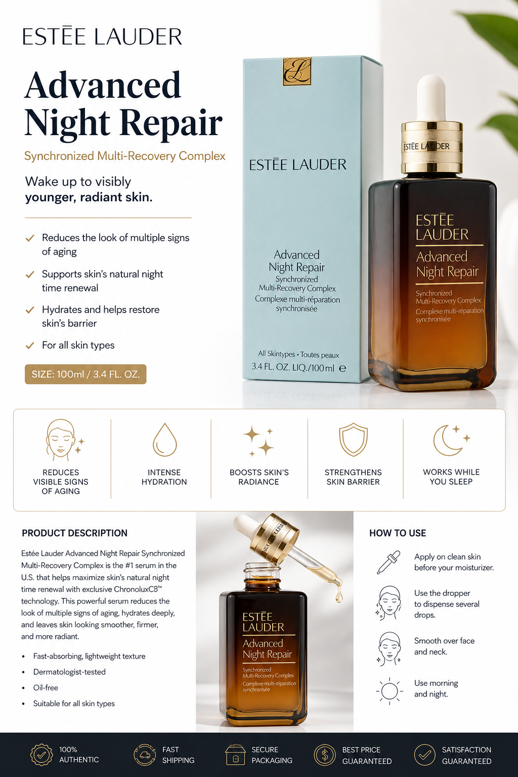 Estée Lauder Advanced Night Repair Synchronized Multi-Recovery Complex Serum 100ml / 3.4 Fl Oz